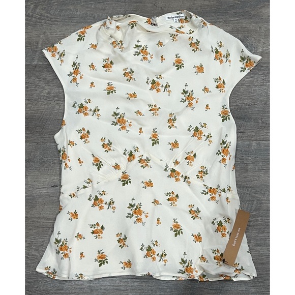 Reformation Bettie Floral Print Mock Neck Corset style Top Size 10 - Picture 4 of 7